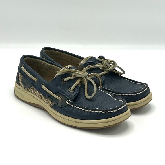 Vintage Sperry Top Sider Navy Leather Boat Shoes Size 5.5 with Original Box - Picture 2 of 9
